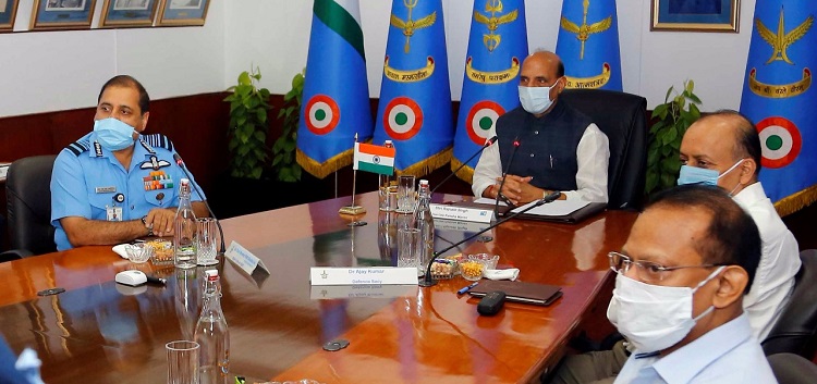 Rajnath Singh Defence Minister Rajanth Singh (centre), Air Chief Marshal RKS Bhadauria (left) at the Air Force Commander's Conference at Srinagar on Wednesday. (Photo: News Intervention)